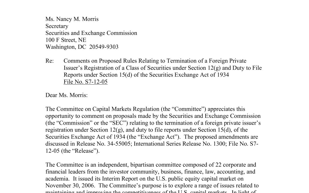 Comment Letter to SEC on DeregistrationRead Letter