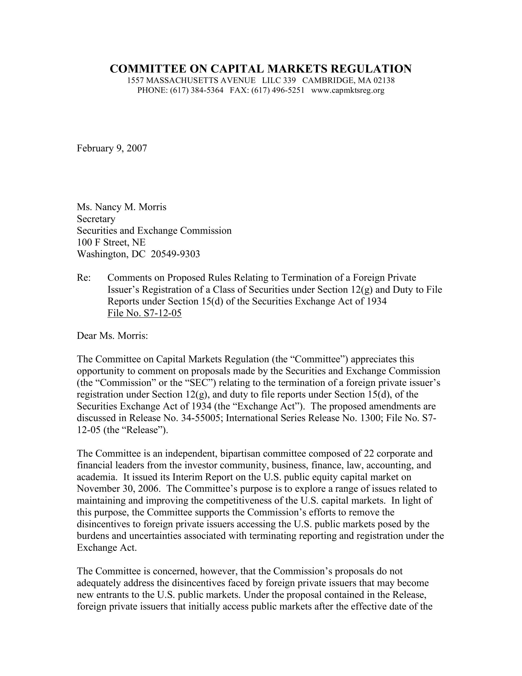 Comment Letter to SEC on DeregistrationRead Letter