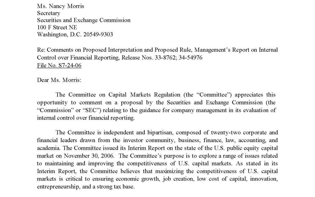 Comment Letter to SEC on Sarbanes-Oxley Section 404