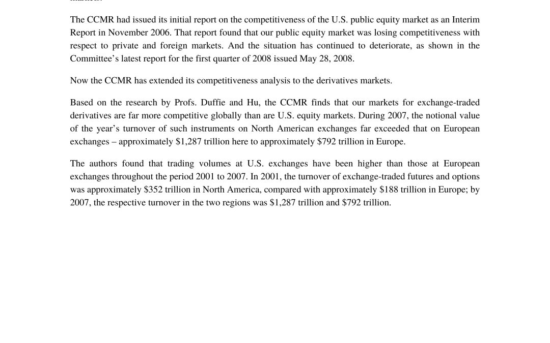Report on Competitiveness of the U.S. Derivatives Market