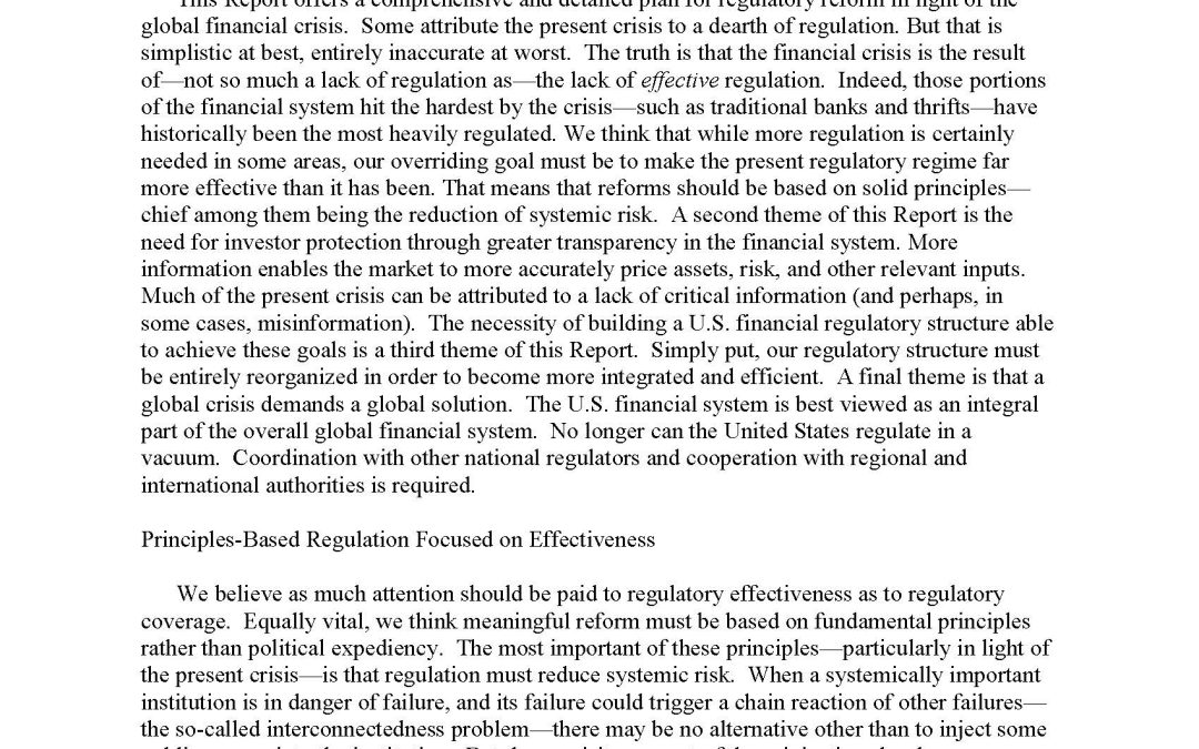 Report: The Global Financial Crisis: A Plan for Regulatory Reform