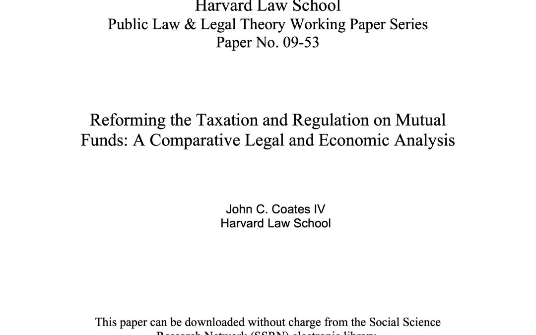 Report: Coates’ Recommendations on Mutual Funds and Other Collective Investments