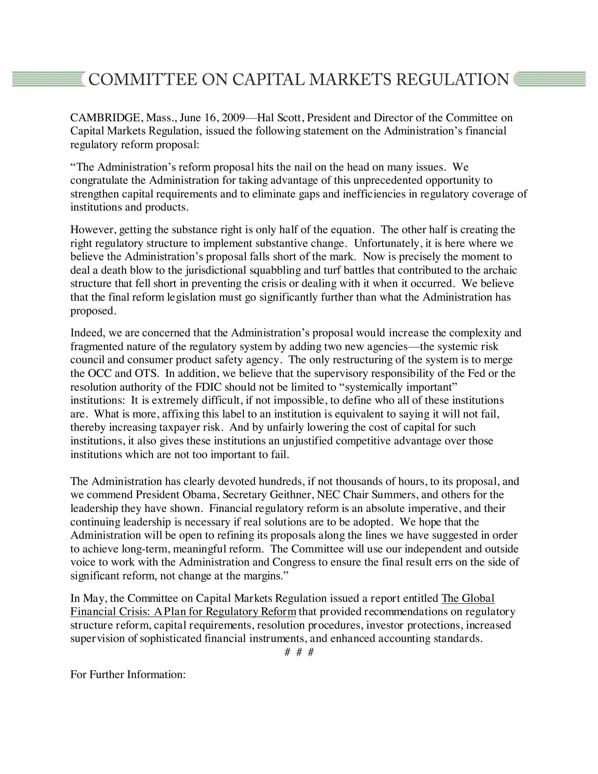 Statement on the Obama Adminstration’s “White Paper”