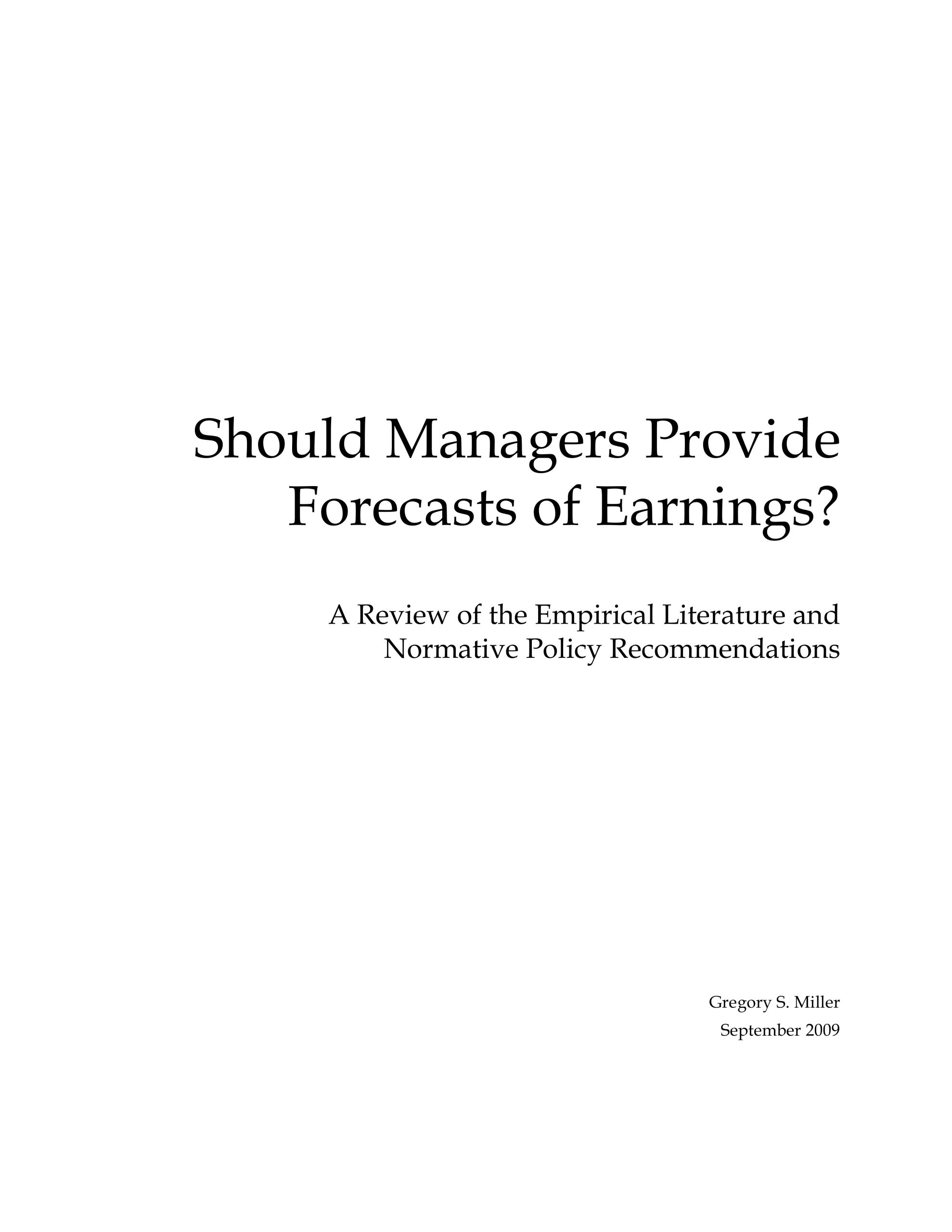 Report: Commission Study Finds Net Benefit to Management Forecasts of Earnings
