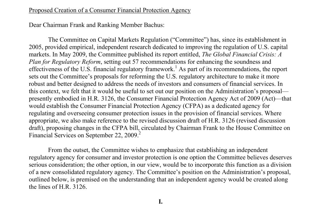 Comment Letter on Pending Consumer Protection Bill