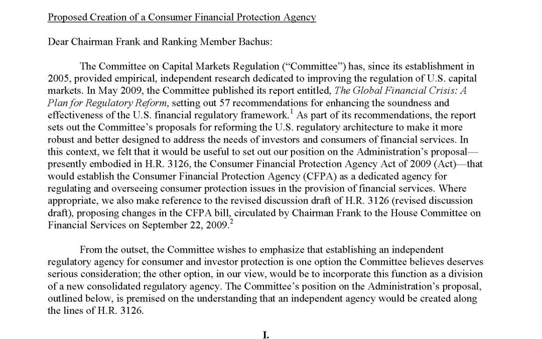 Comment Letter on Pending Consumer Protection Bill