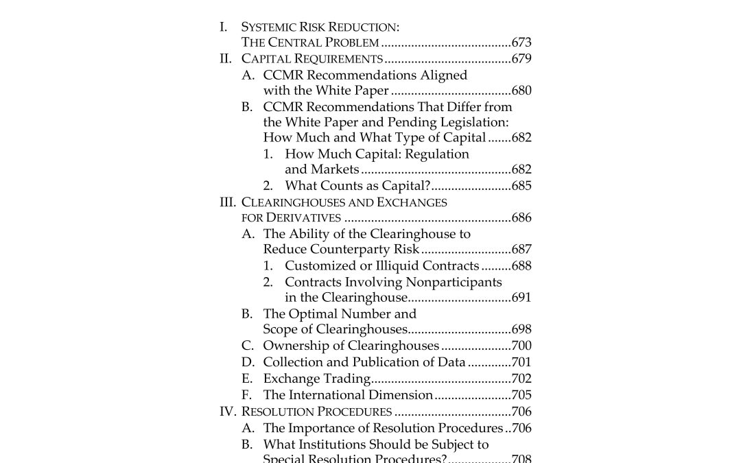 Report: The Reduction of Systemic Risk in the United States Financial System