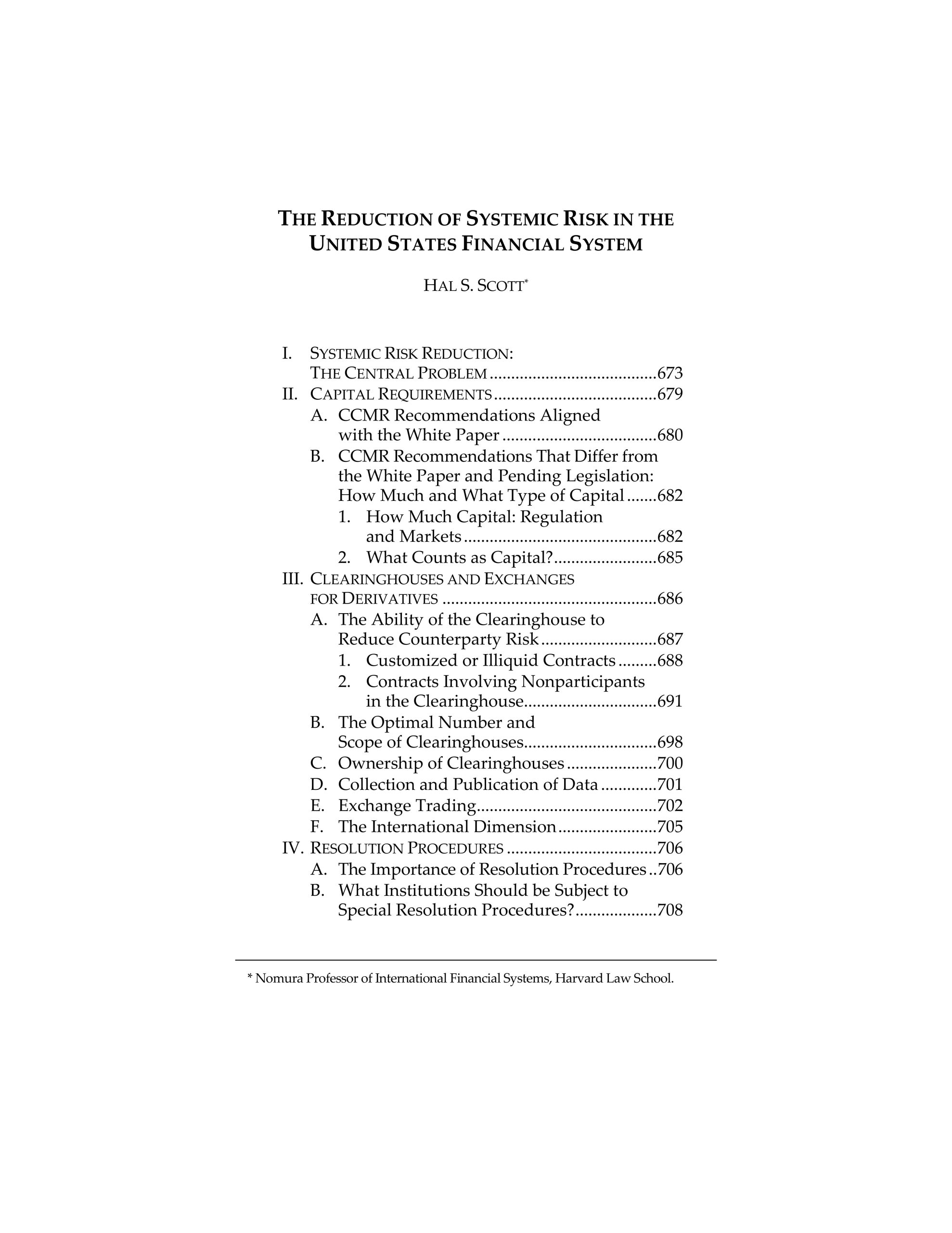 Report: The Reduction of Systemic Risk in the United States Financial System
