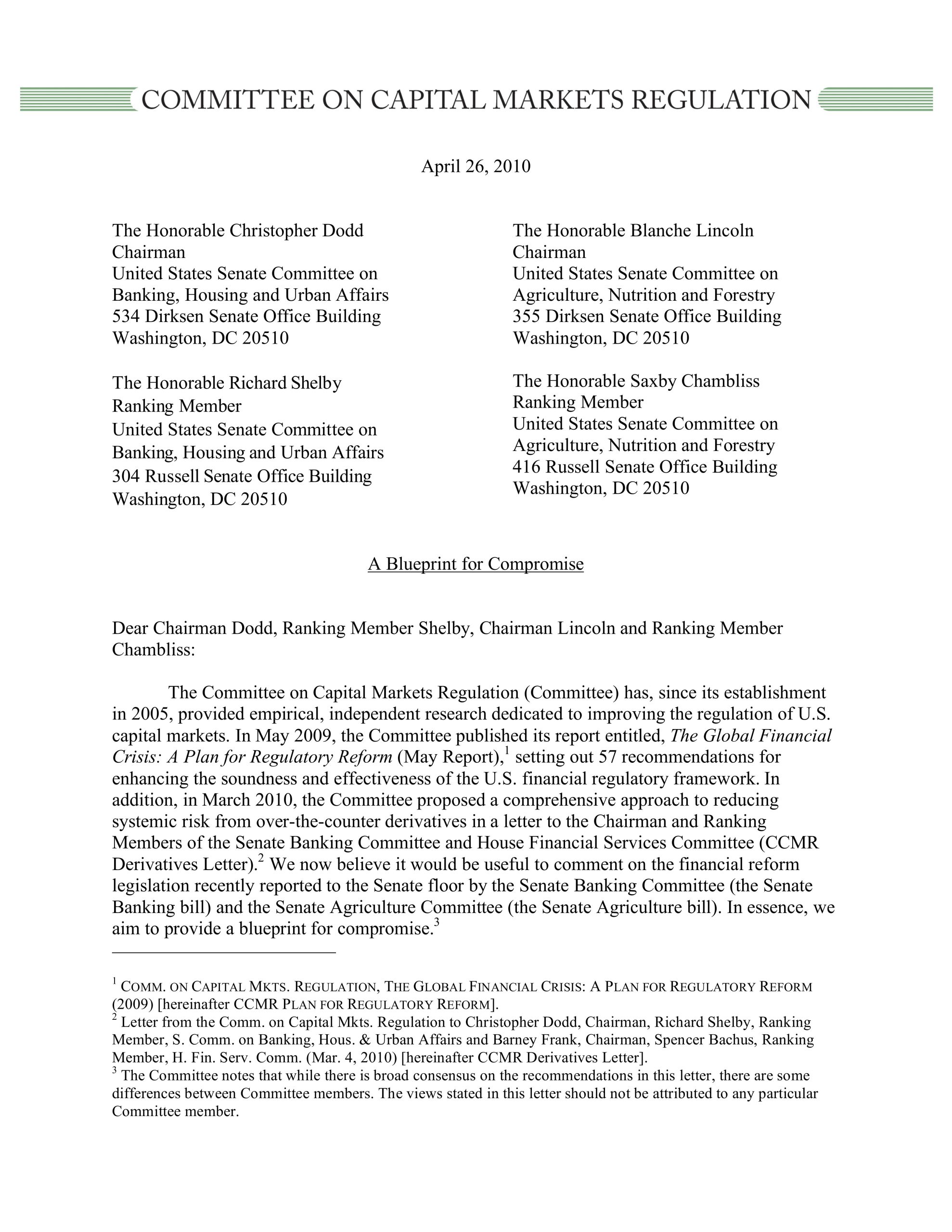 Report: A Blueprint for Compromise on Financial Reform