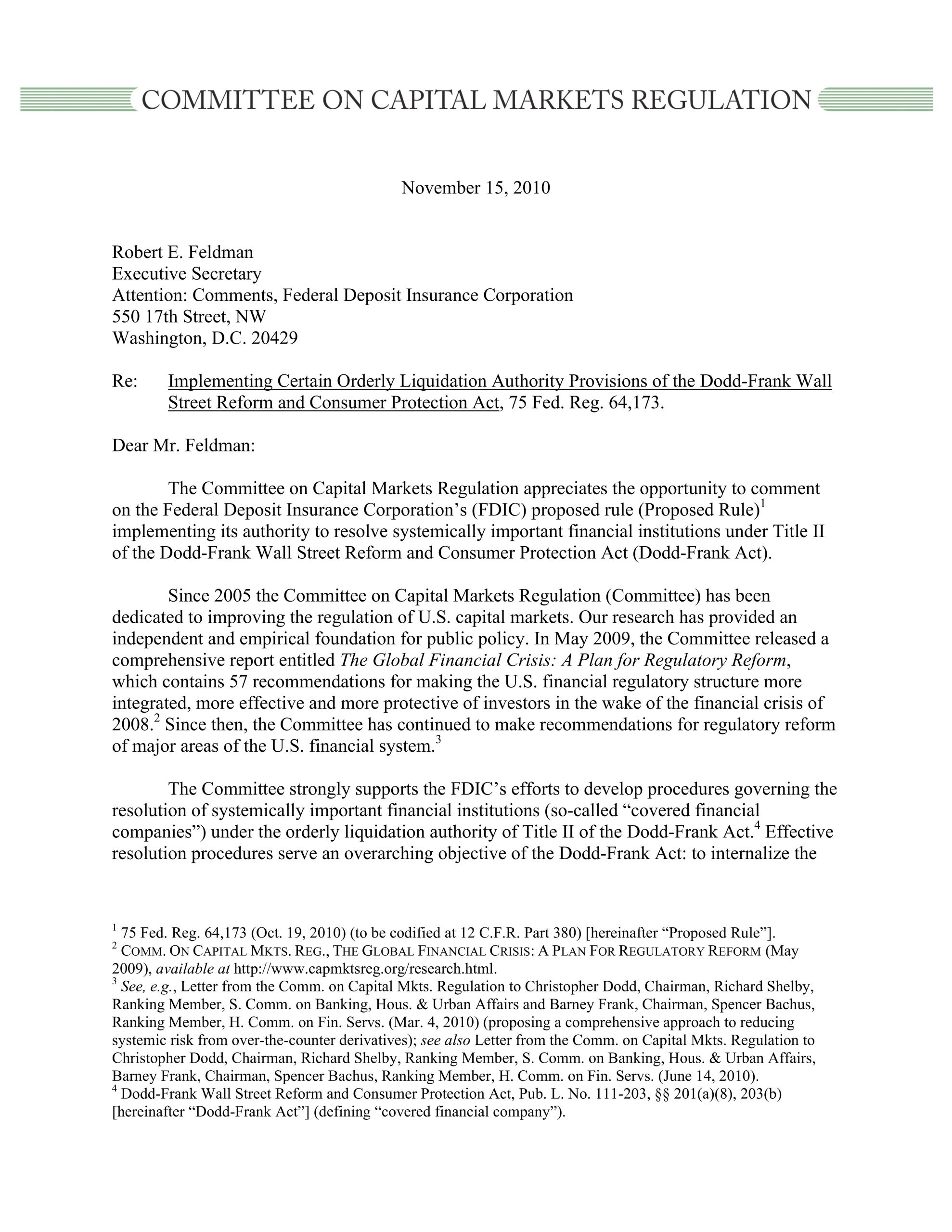 Comment Letter to the FDIC regarding its orderly liquidation authority under the Dodd-Frank Act