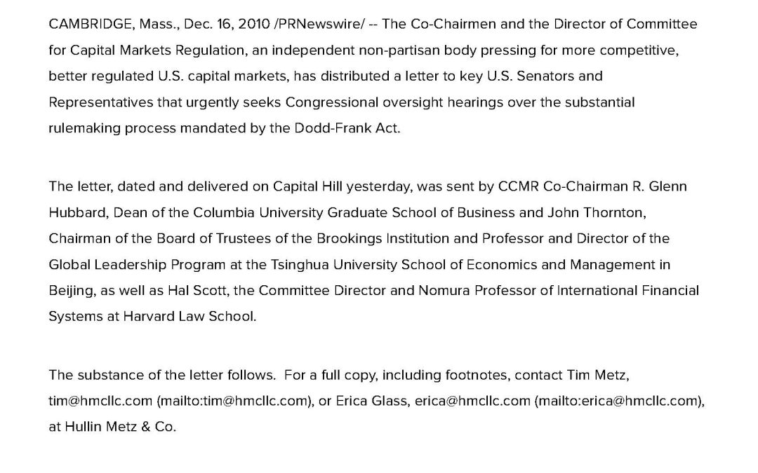 Comment Letter Regarding the Pace of Rule-making Under the Dodd-Frank Act
