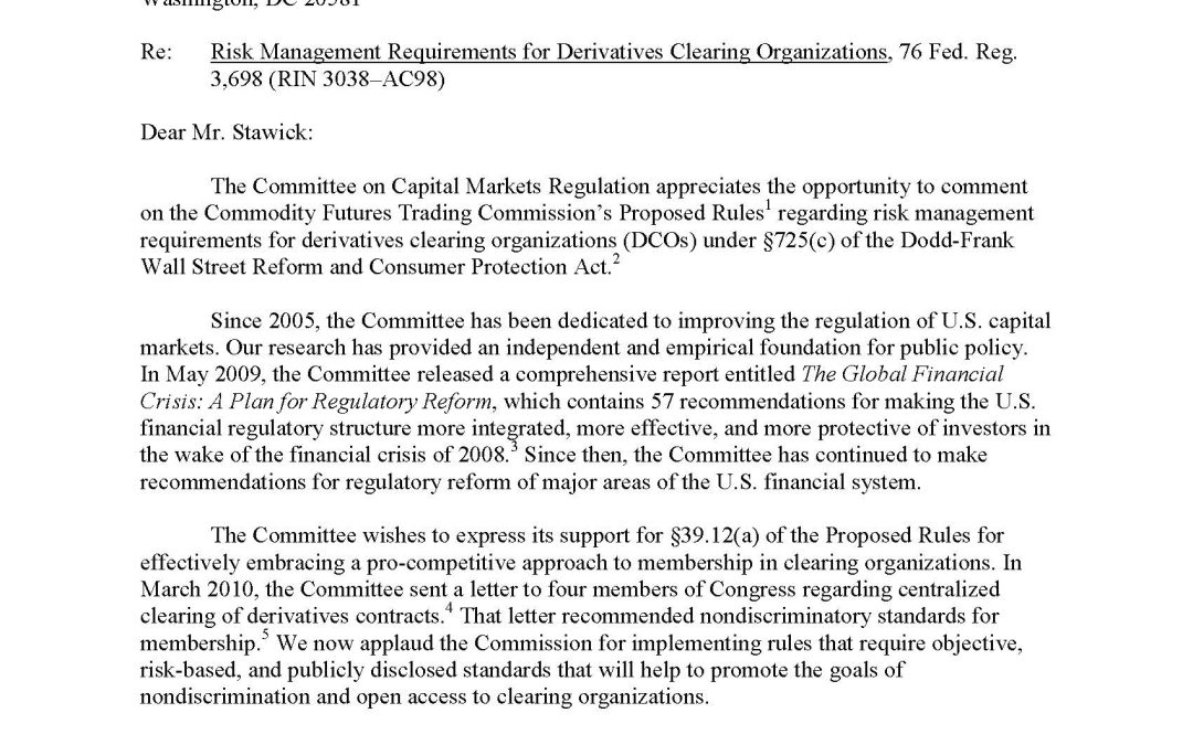 Joint Comment Letter to the CFTC and the SEC regarding conflicts of interest in certain derivatives organizations