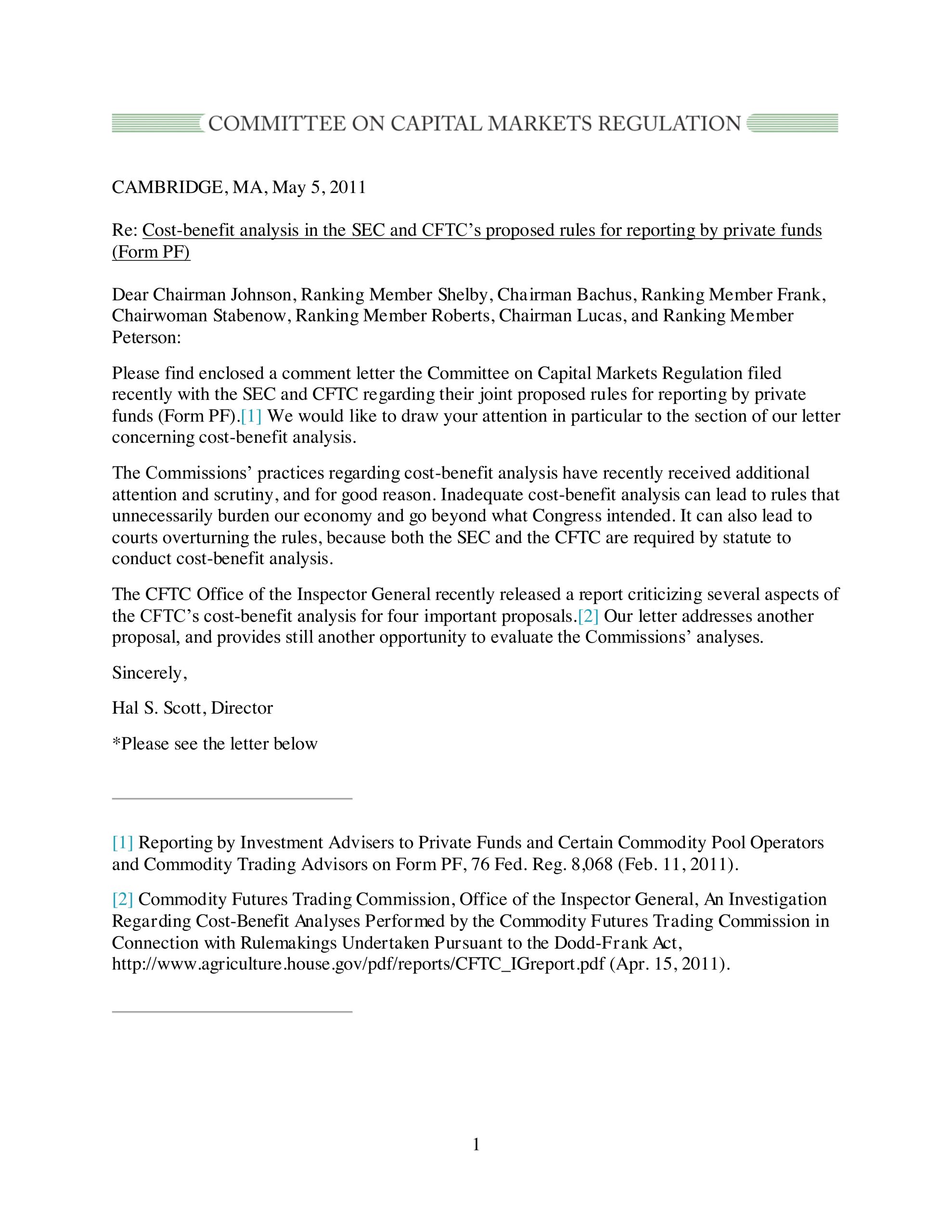 Comment Letter Regarding Form PF