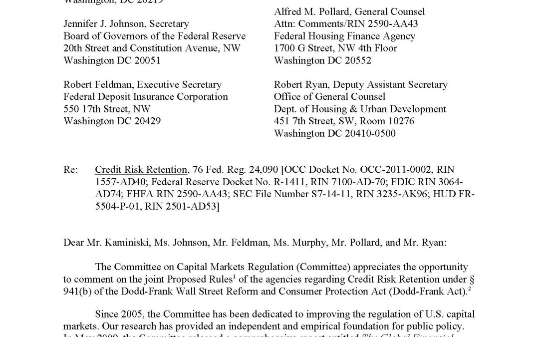 Comment Letter to Six Agencies Regarding Risk Retention in Securitizations