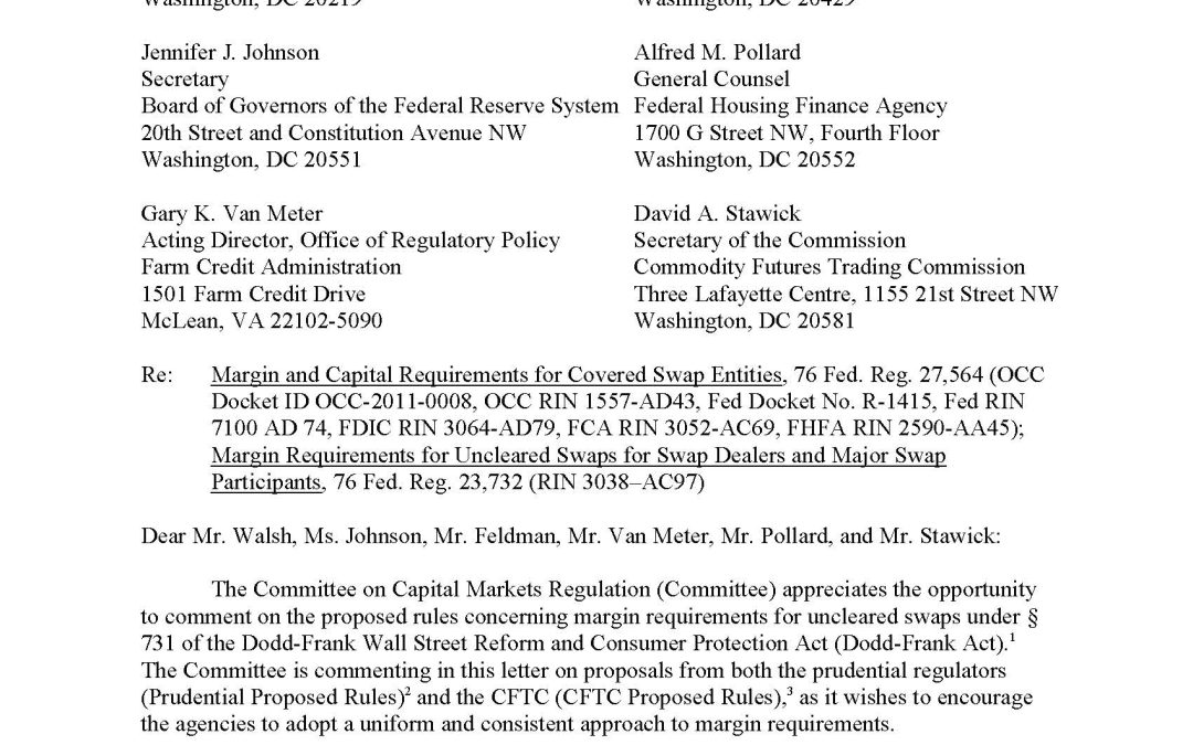 Comment Letter to Six Agencies Regarding Margin and Capital Requirements for Covered Swap Entities