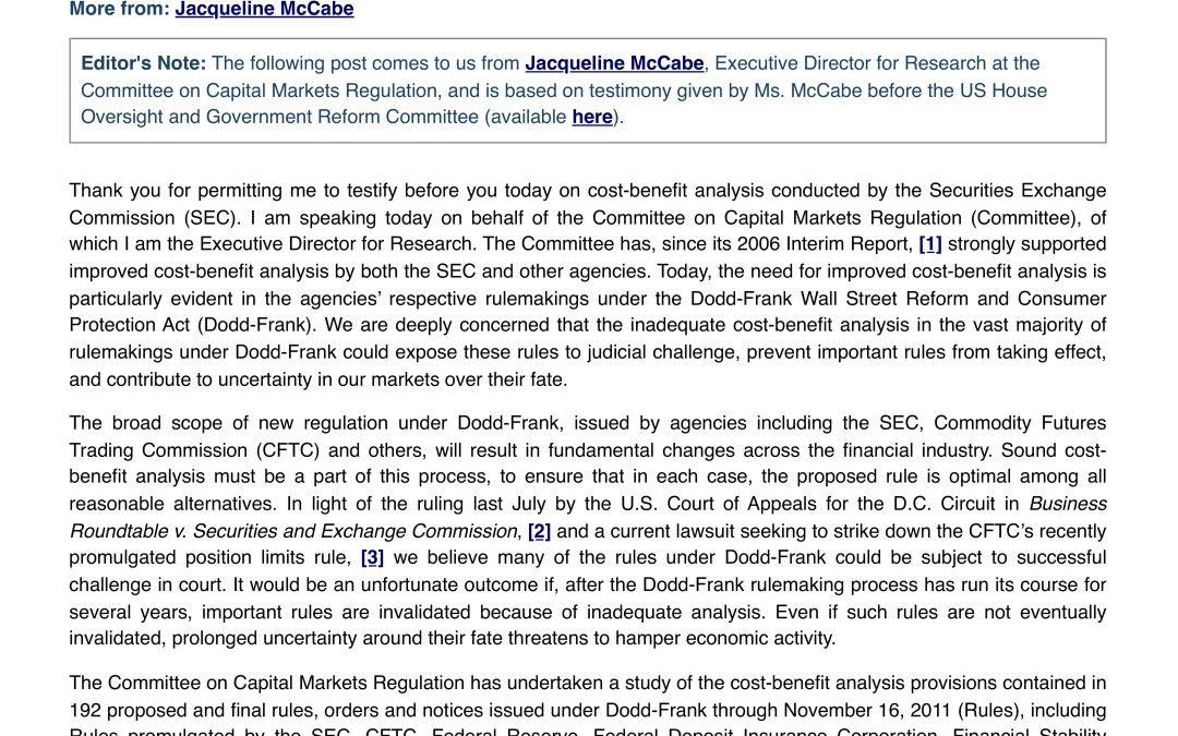 Letter Regarding Lack of Cost-Benefit Analysis in Dodd-Frank Rule-making