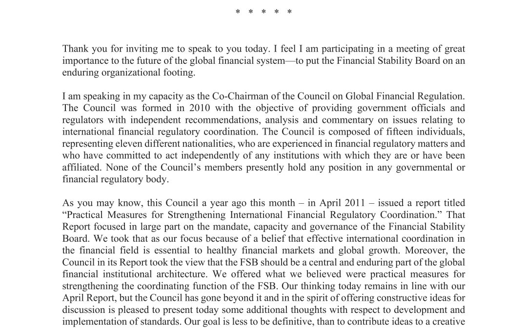 Financial Stability Board Roundtable Speech by Hal Scott: A Medium Term (5-10 Year) Vision for the Financial Stability Board