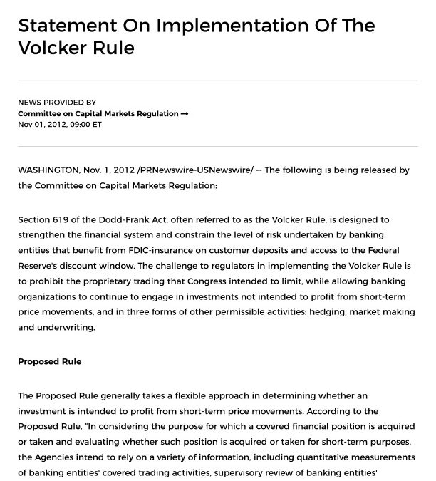 Statement on Implementation of the Volcker Rule
