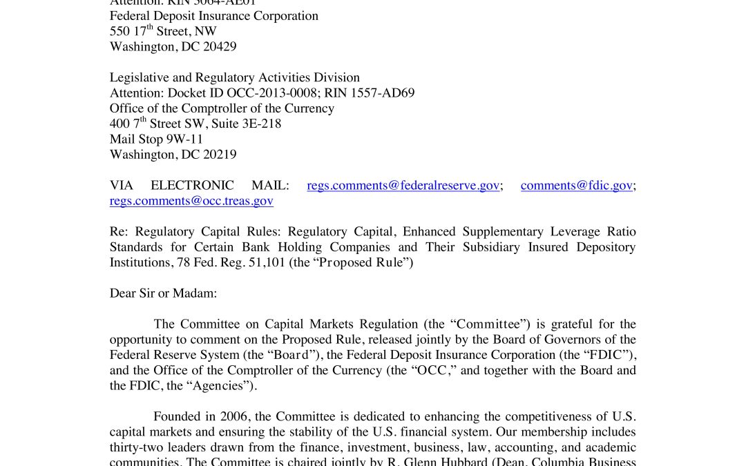 Comment Letter to the FDIC & OCC on Proposed Rule to Increase the Supplementary Leverage Ratio for Large U.S. Bank Holding Companies