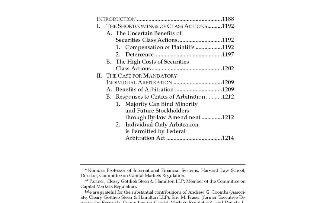 Hal S. Scott and Leslie N. Silverman Publish an Article on Arbitration of Stockholder Disputes