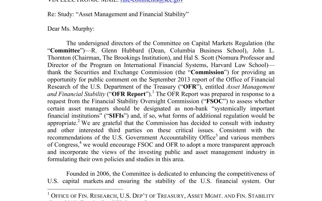 Comment Letter to SEC on OFR Asset Management Report
