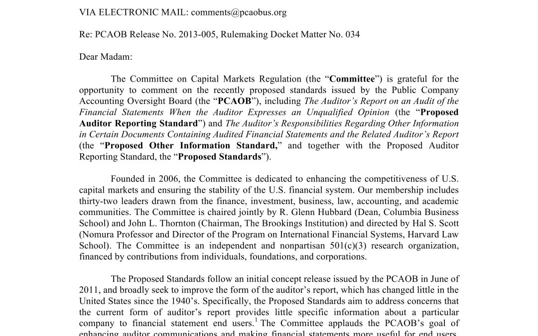 Comment Letter to the PCAOB on Proposed Changes to the Form of Auditors’ Reports