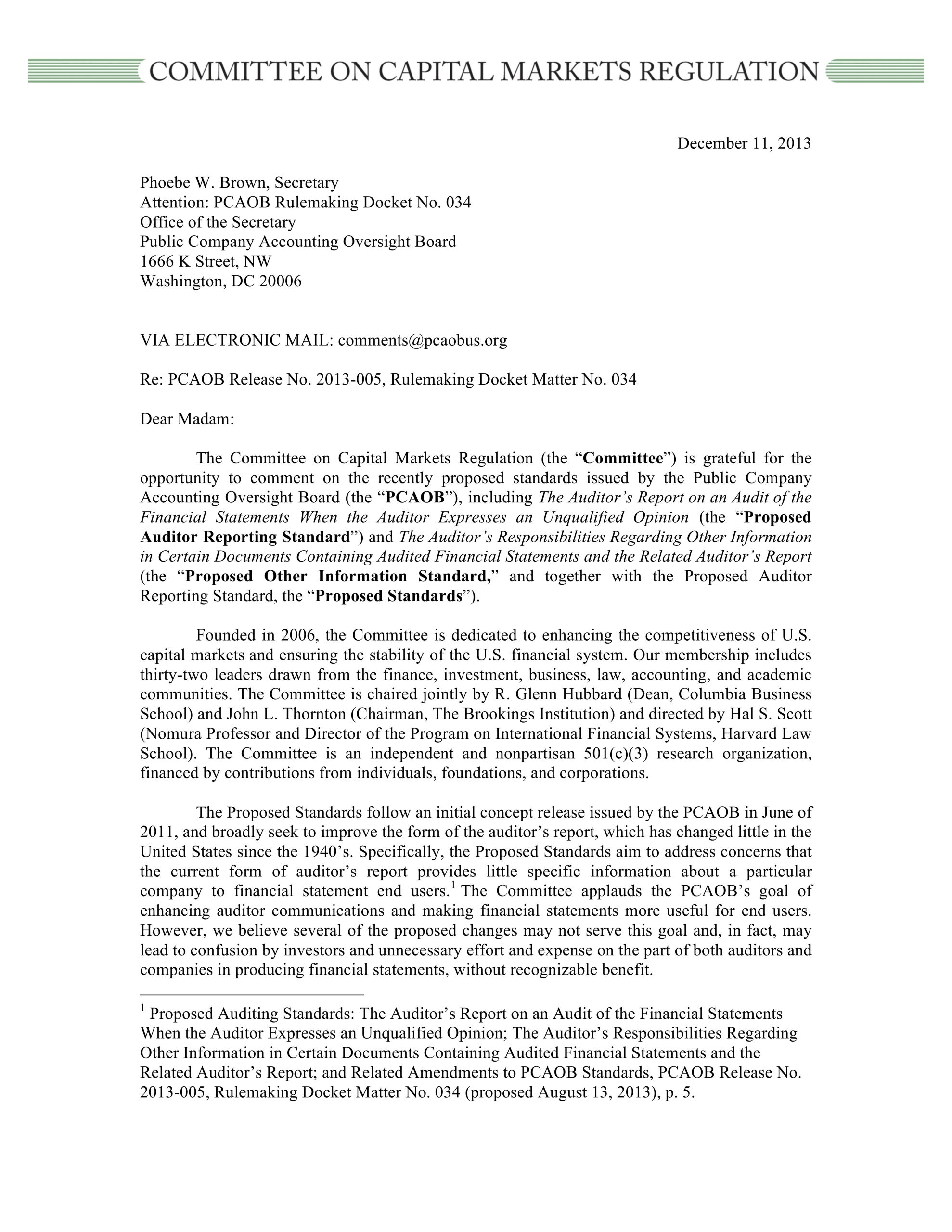 Comment Letter to the PCAOB on Proposed Changes to the Form of Auditors’ Reports