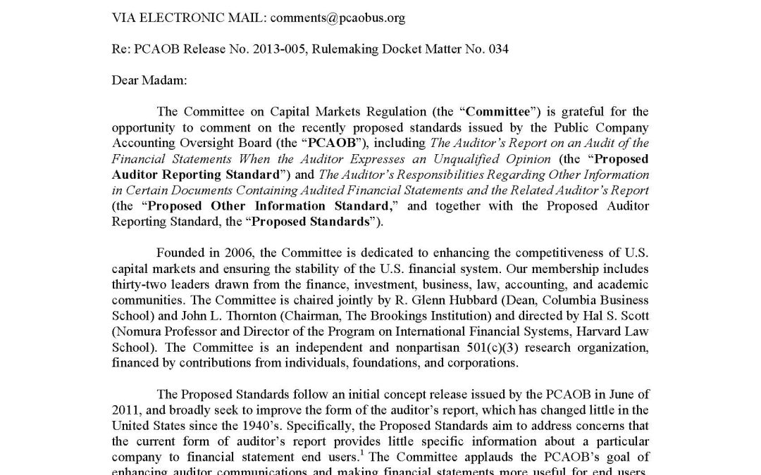 Comment Letter to the PCAOB on Proposed Changes to the Form of Auditors’ Reports