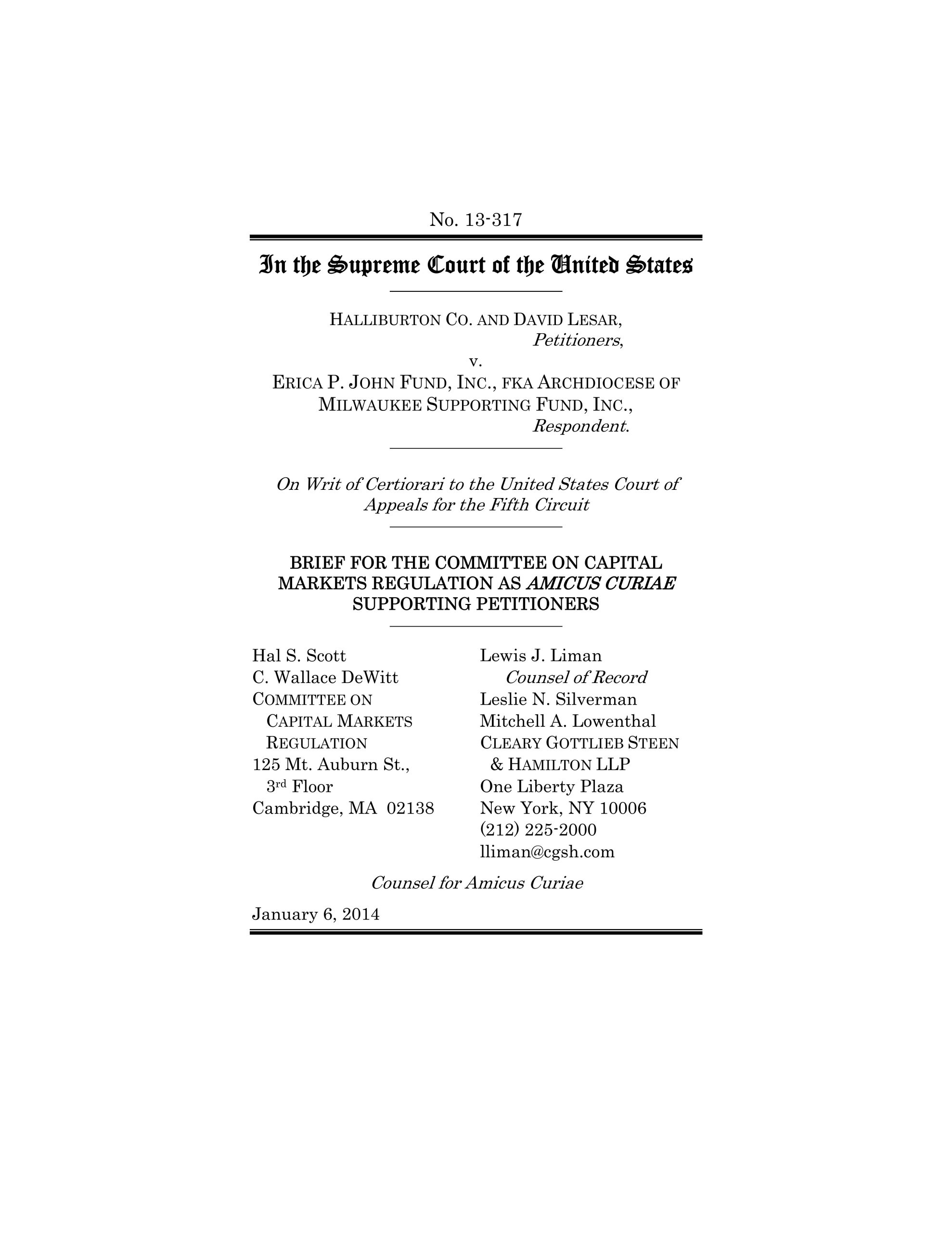 Report: Amicus Brief with Supreme Court on Costs of Securities Class Actions Lawsuits