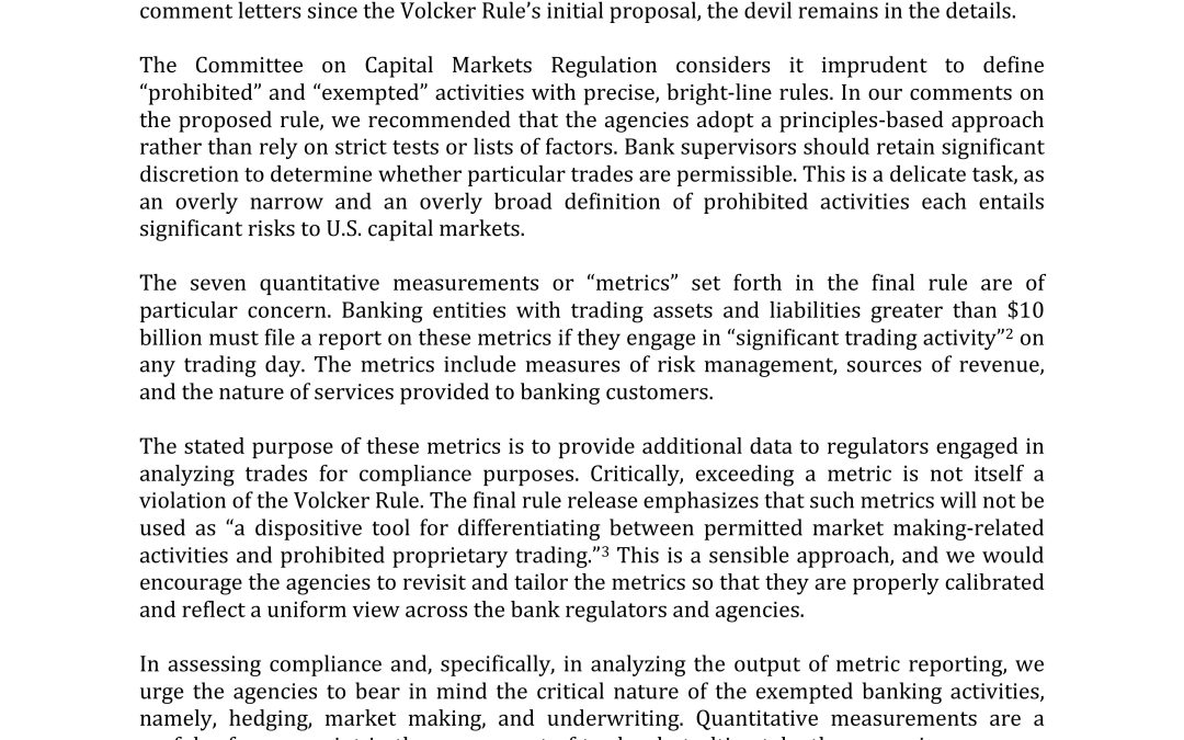 Statement on the Final Version of the Volcker Rule