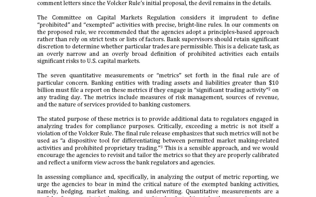 Statement on the Final Version of the Volcker Rule