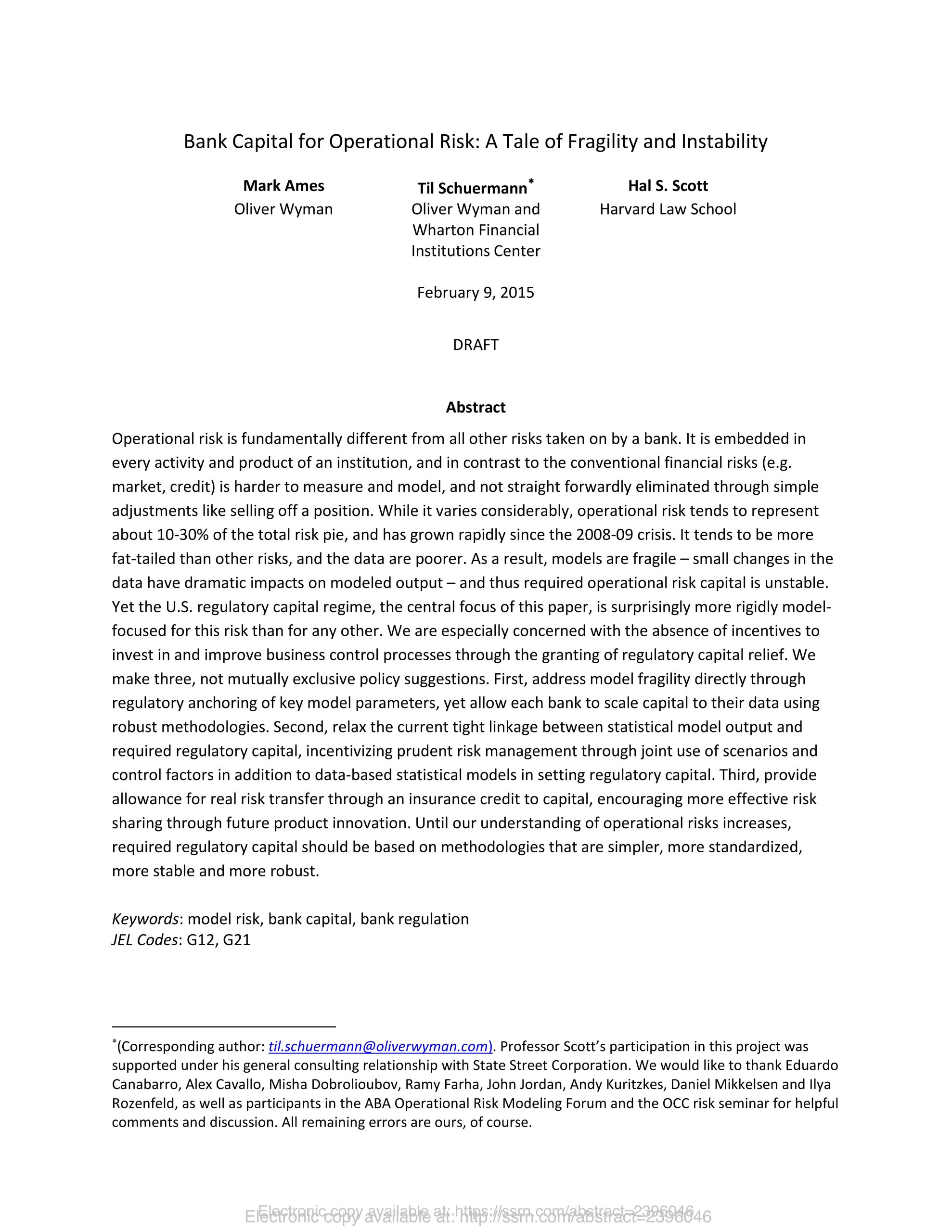Report: Hal S. Scott Releases Paper on Bank Capital for Operational Risk