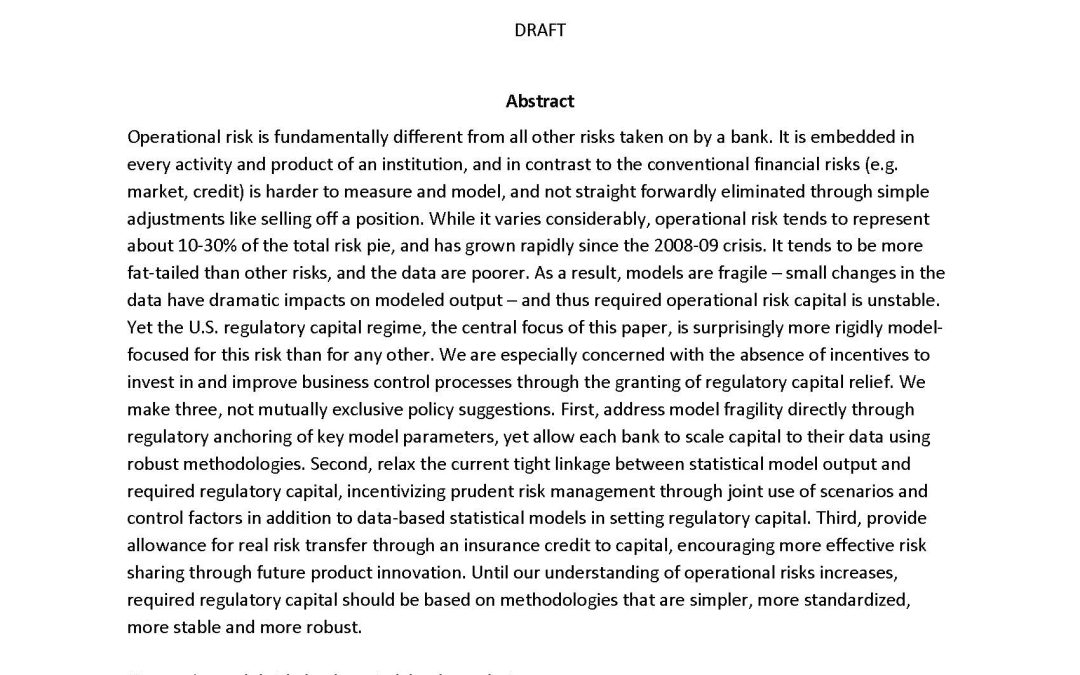 Report: Hal S. Scott Releases Paper on Bank Capital for Operational Risk