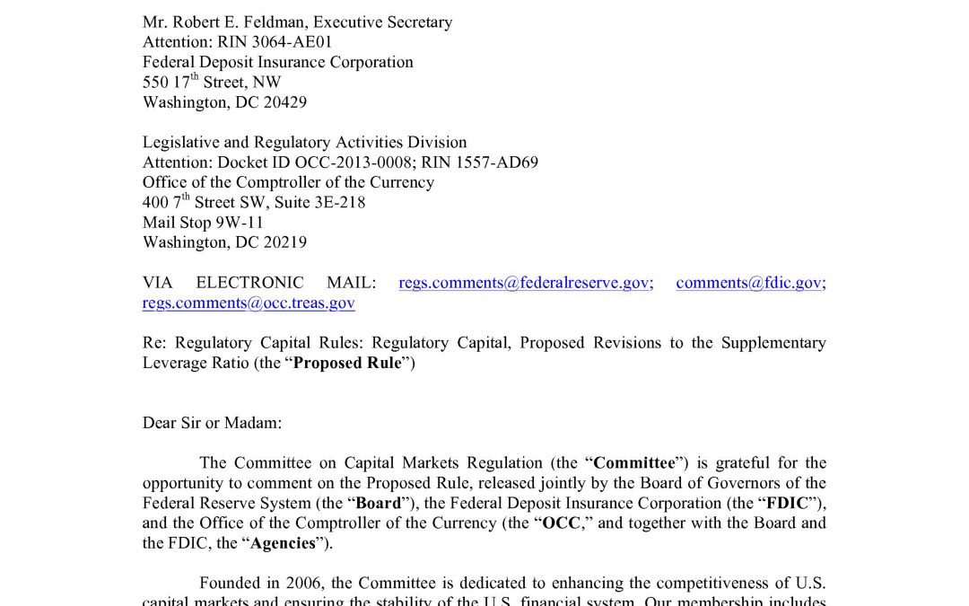 Comment Letter to the Federal Reserve, FDIC, & OCC on Proposed Rule Regarding the Supplementary Leverage Ratio