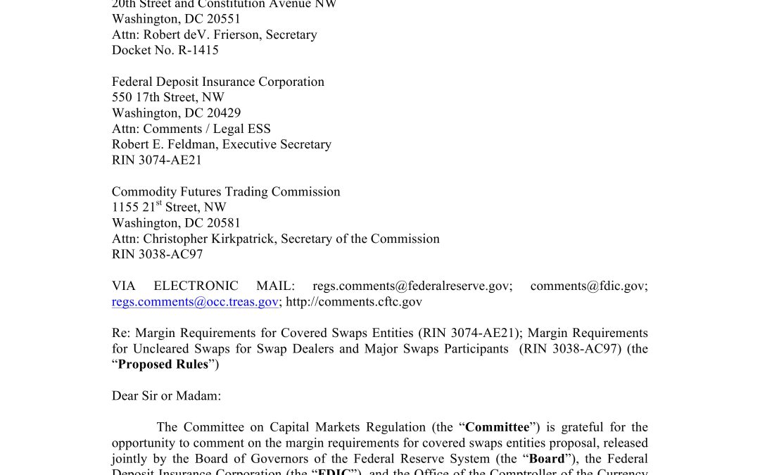 Comment Letter on Margin Requirements for Non-cleared Swaps Proposed Rule