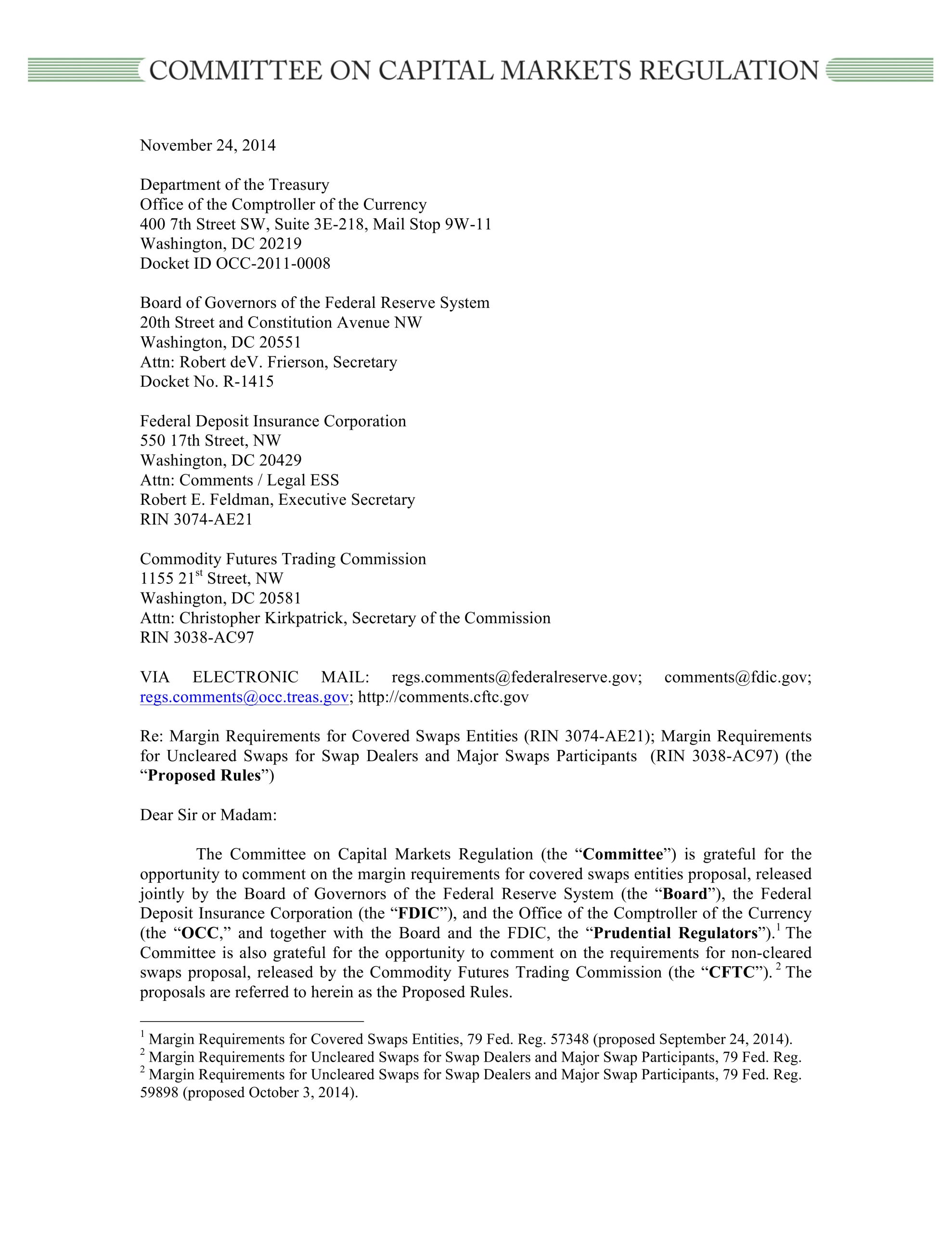 Comment Letter on Margin Requirements for Non-cleared Swaps Proposed Rule
