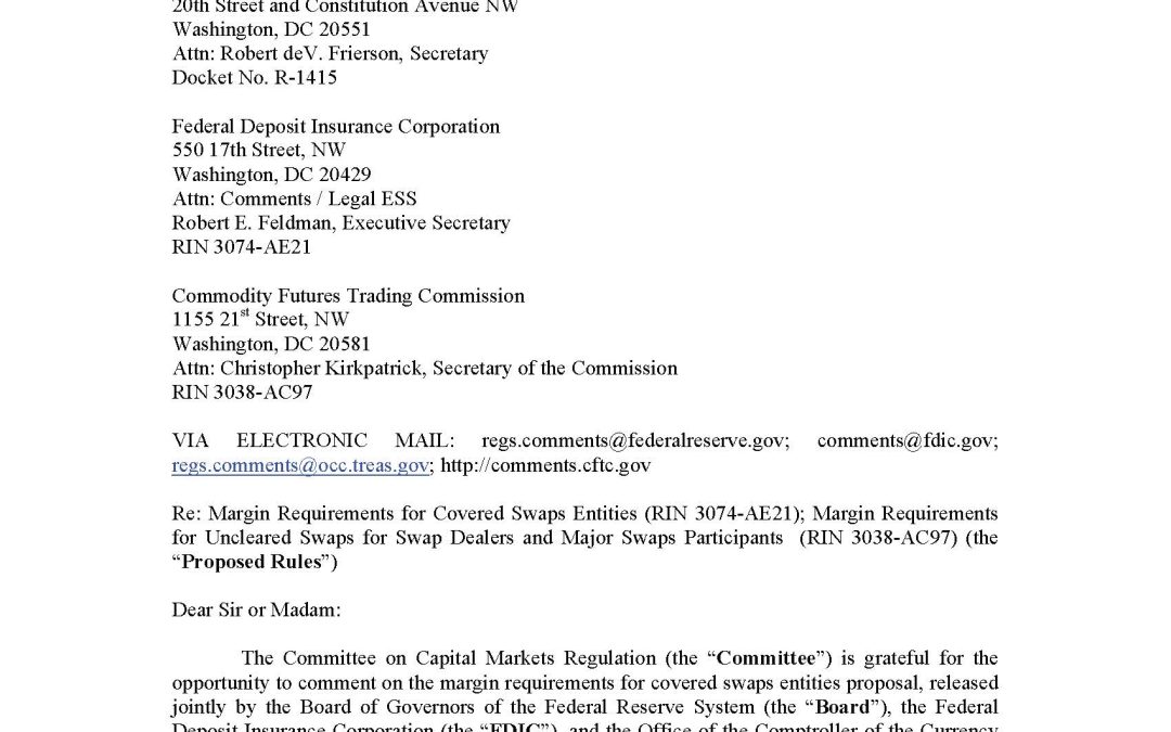 Comment Letter on Margin Requirements for Non-cleared Swaps Proposed Rule