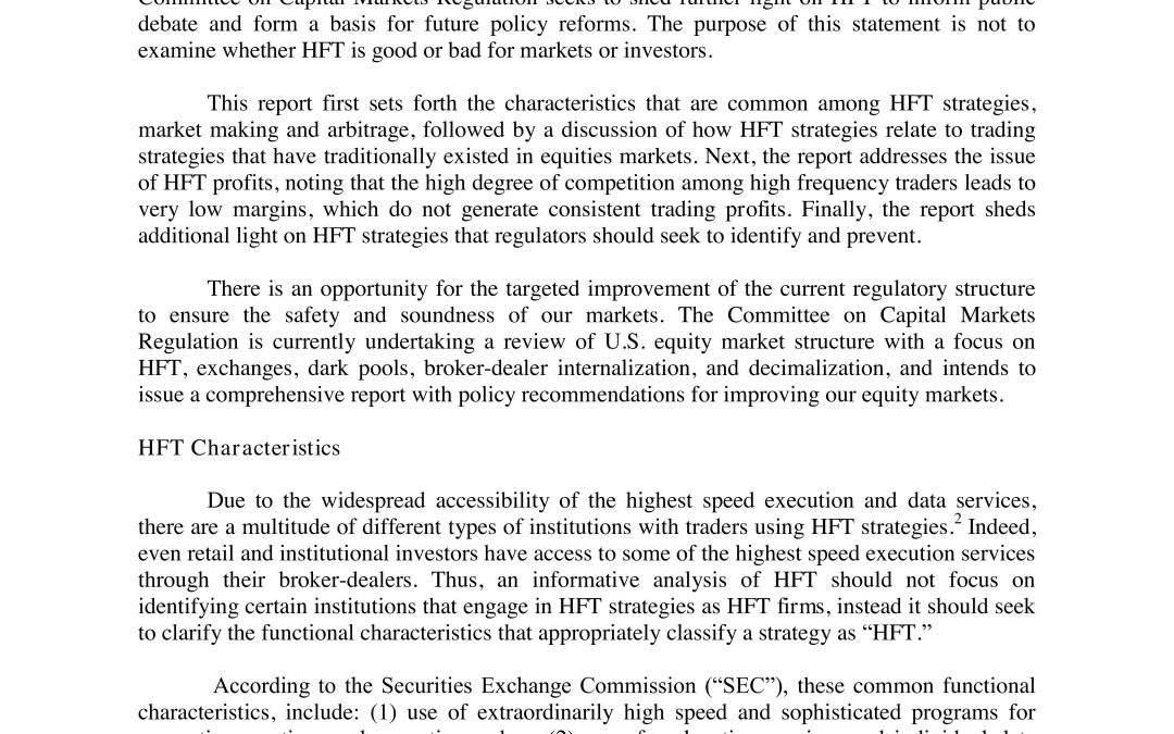 Nothing But the Facts Statement: High Frequency Trading