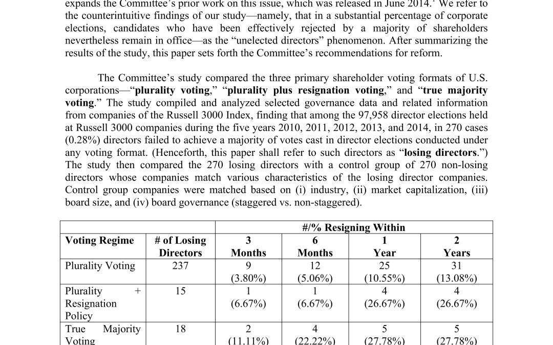 Report: Updated Data and Recommendations on Unelected Directors