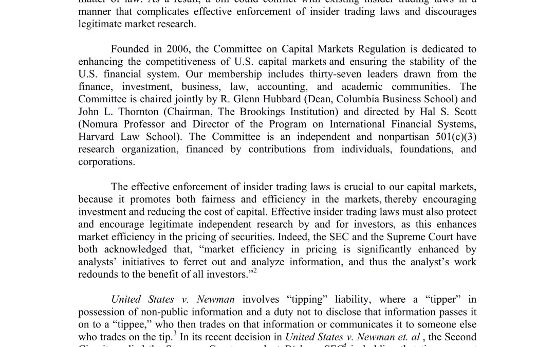 Statement on Bills Related to U.S. v. Newman