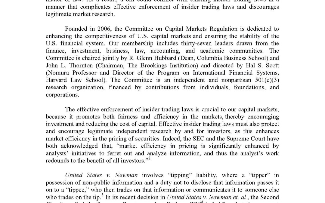 Statement on Bills Related to U.S. v. Newman