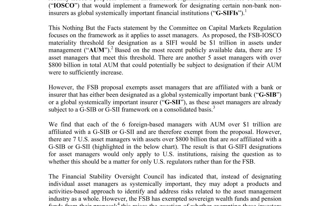 Nothing But the Facts Statement: FSB Designation of U.S. Asset Managers as G-SIFIs