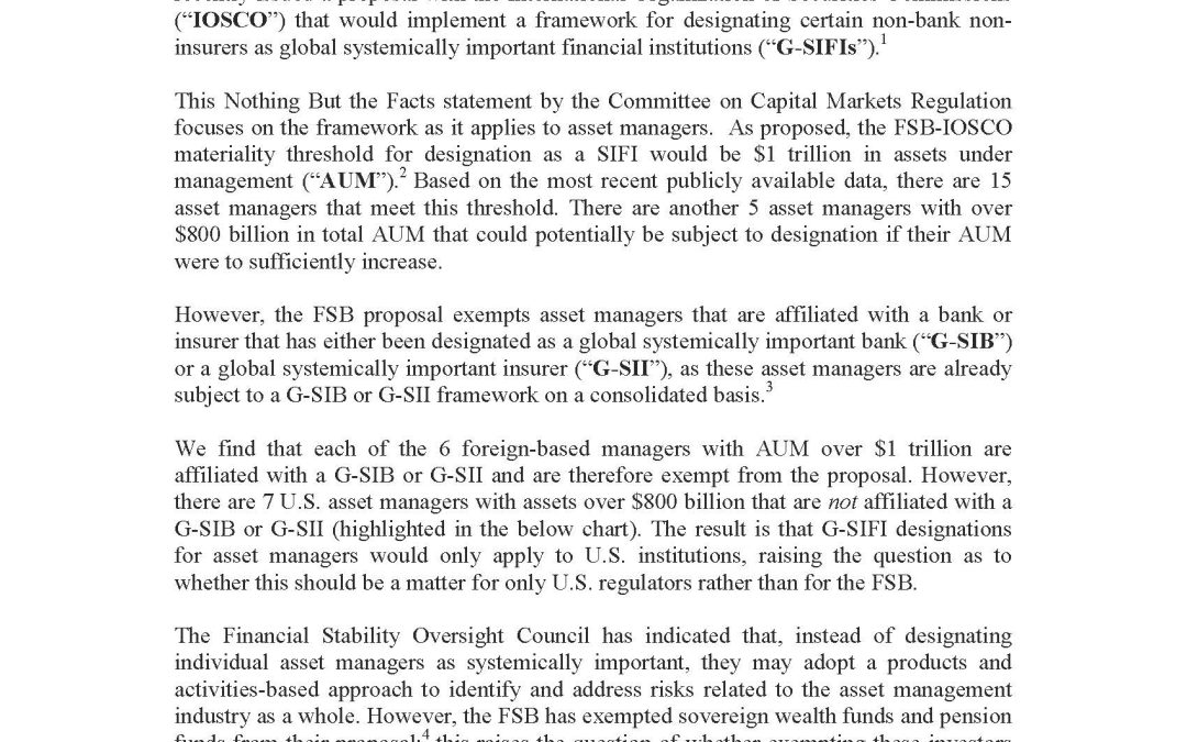 Nothing But the Facts Statement: FSB Designation of U.S. Asset Managers as G-SIFIs