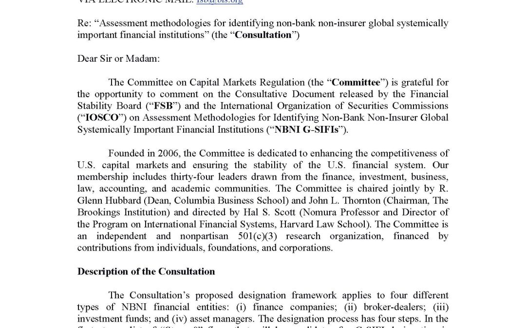 Comment Letter to FSB/IOSCO on Non-bank Non-Insurer G-SIFIs