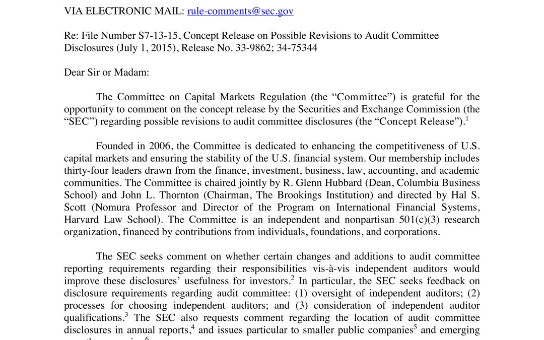 Comment Letter to SEC on Revisions to Audit Committee Disclosures