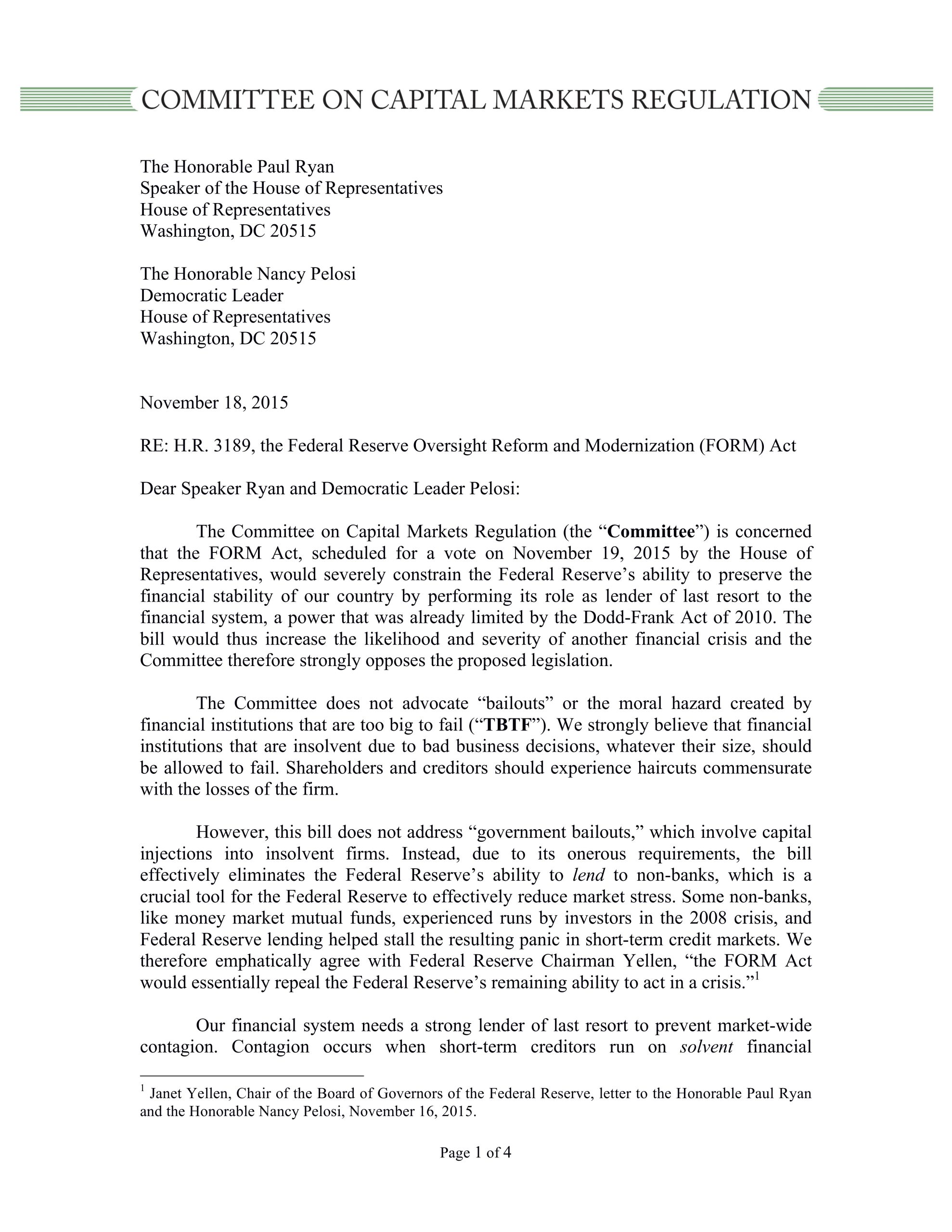 Letter to Congress on the FORM Act