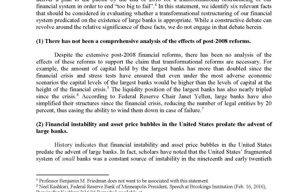 Nothing But the Facts Statement: Too Big to Fail