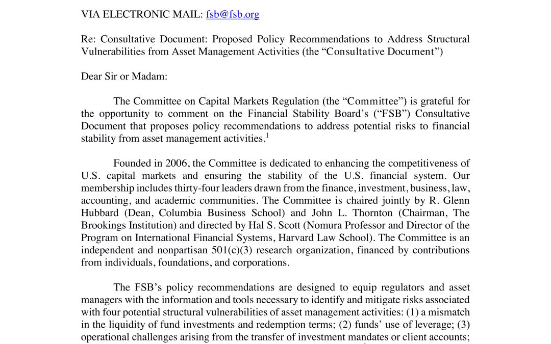 Comment Letter to the FSB regarding asset management activities