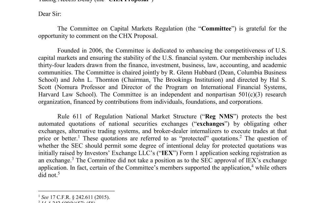 Comment Letter to the SEC Regarding the Chicago Stock Exchange’s Proposed Access Delay