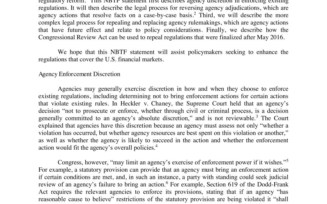 Nothing But The Facts Statement: The Regulatory Reform Process